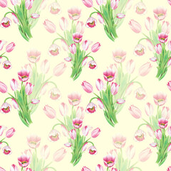 Tulips pattern on cream background, seamless pattern