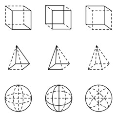 shaped icon, square, triangle, circle, 3D with dashed lines