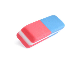 New double eraser isolated on white. School stationery