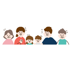 三世代家族　びっくり　喜ぶ　上半身　手描き