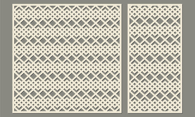 Panel for laser cutting. Geometric pattern of complex zigzag shape. Template for cutting plywood, wood, paper, cardboard and metal.