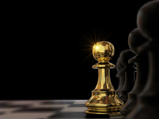 pawn outstanding strategy front  golden gold black - 3d rendering