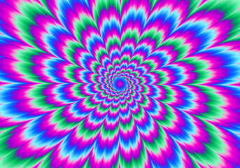 Pulsing colorful flower. Optical illusion of movement.