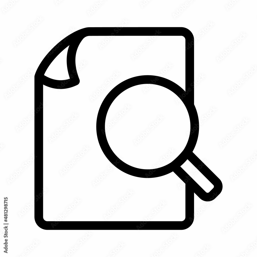 Wall mural search document file paper page find magnifier single isolated icon with outline style