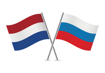 Netherlands and Russia flags. Netherlandish and Russian flags isolated on white background. Vector illustration.