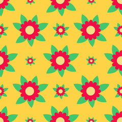 abstract red flower seamless pattern on yellow background for decorative website banner or house wallpaper and gift wrapping paper or fabric graphic design