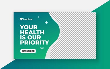 Medical healthcare youtube thumbnail and web banner template.Editable video thumbnail template