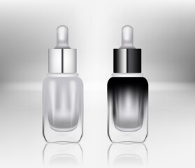 Cosmetic plastic bottle. Liquid container for ads package. Beauty product package on background. Vector illustration.