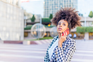 distracted woman looking away while talking on the phone