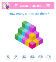 Math logic game for kids. Attention tasks for children. Kids activity sheet.
