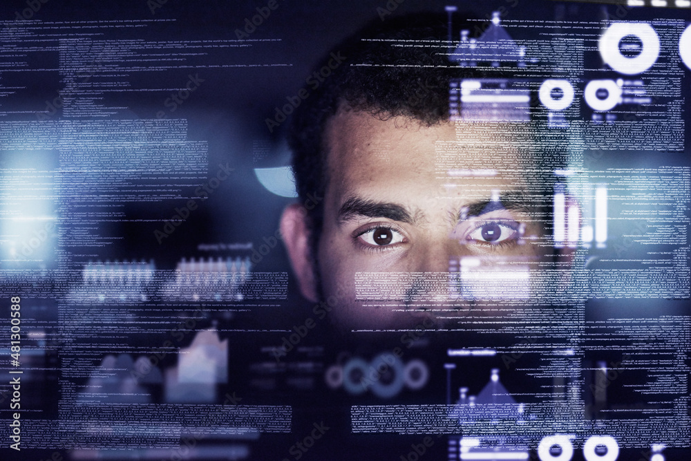 Poster Getting deep into the code. Cropped shot of a young computer programmer looking through data.