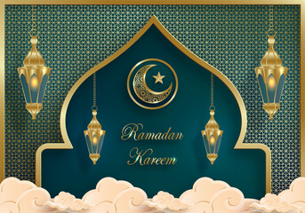 Ramadan Kareem design on Islamic background © eric