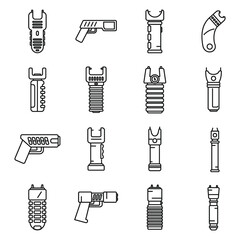 Taser icons set outline vector. Police gun