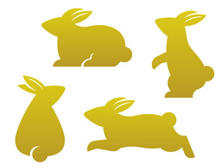 金のウサギのシルエットセット