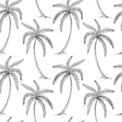 Fototapeta na wymiar Hand painted seamless pattern with ink palm trees