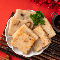 Delicious Chinese radish cake for lunar new year celebration cuisine.