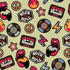 retro rock and roll vector seamless pattern. Bckground for clothing print, wallpaper, wrapping paper, textile - 481302920