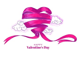 Beautiful curled heart shape ribbon valentines day card background