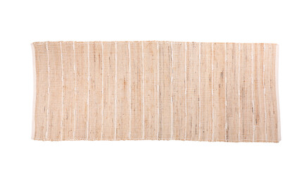 Stylish beige rug isolated on white, top view. Interior accessory