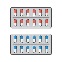 Fototapeta premium Medicine Pills Or Capsules In Blister Pack Vector Icon Illustration. Painkillers, Antibiotics, Vitamins Or Aspirin Pills Flat Icon