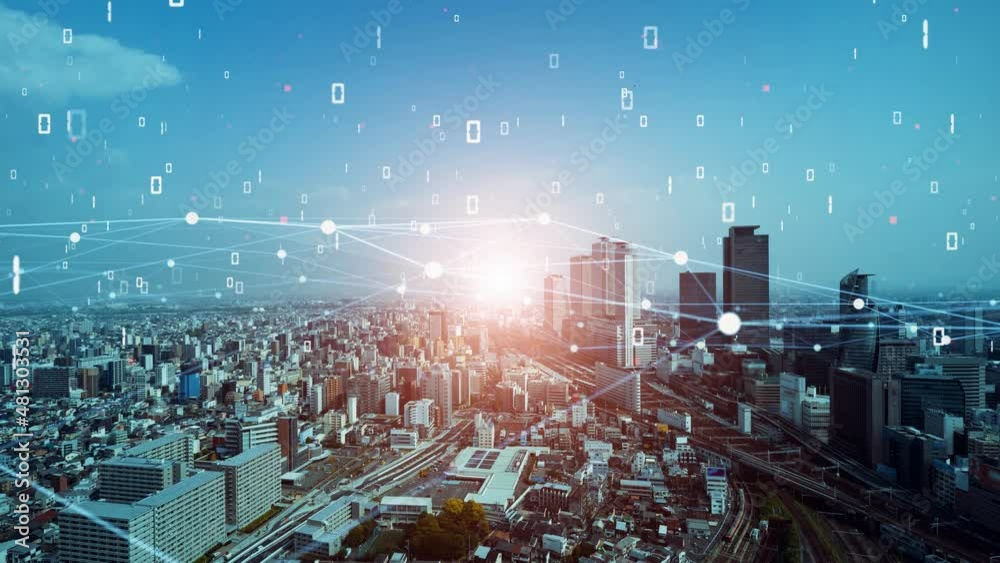 Poster smart city and communication network concept. digital transformation.