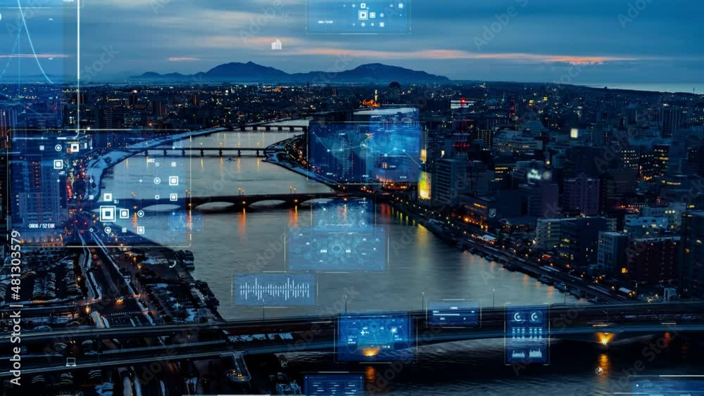 Aufkleber modern city and communication network concept. iot (internet of things). smart city. digital transfo