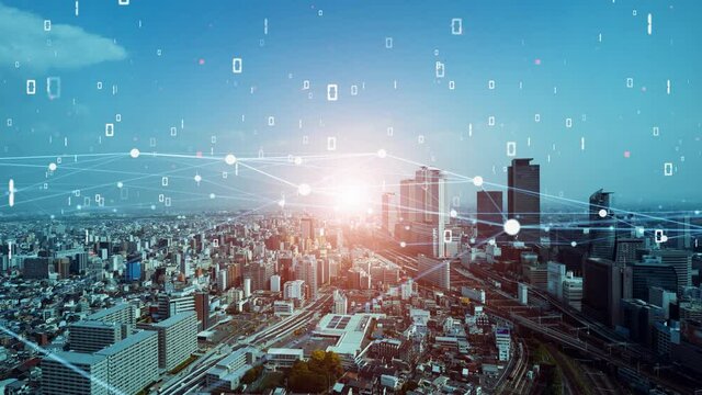 Smart city and communication network concept. Digital transformation.