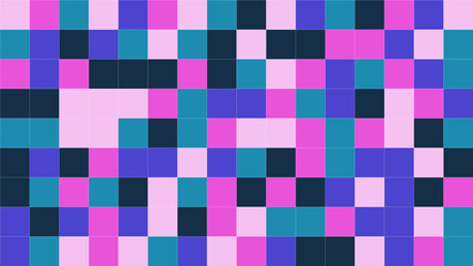 Background from colored squares. Combination of expressive blue and purple colors, neon shades. Concept of mysticism and mystery.