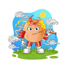 Obraz na płótnie Canvas broken egg samurai cartoon. cartoon mascot vector
