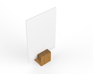 Blank wooden menu holder and buffet riser template, Table tent or table talker mockup template on isolated white background, 3d render illustration.