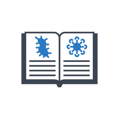 Knowledge of virology related vector glyph icon. Open book with virus information. Knowledge sign. Isolated on white background. Editable vector illustration
