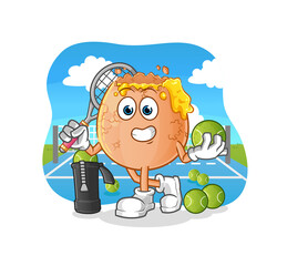 broken egg plays tennis illustration. character vector