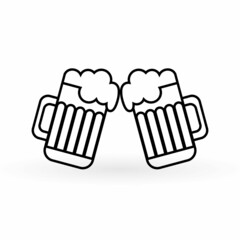 Beer icon,Beer symbol. Designation of the glass contour. Craft beer concept, glasses clinking. Beer mug icon in outline style. Vector illustration