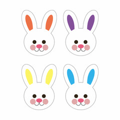 Outlined simple and cute rabbit. Rabbit muzzle isolated on white background. Cute cartoon kawaii funny characters. Set of rabbit faces on white. Vector illustration