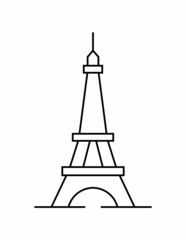 Eiffel Tower. Black silhouette of the tower on white background. Vector illustration