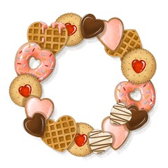 Sweet Heart wreath illustration. This illustration is preferable for designing greeting cards, business cards, packaging, textiles, holiday decorations!