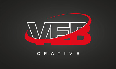 VEB creative letters logo with 360 symbol vector art template design