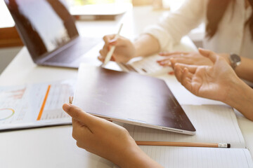 Business corporation works together in the office.