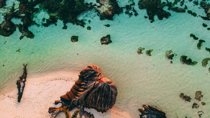Seychelles La Digue Aerial Drone View of Sunset