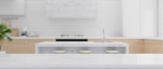 Modern luxury kitchen interior background with copy space on kitchen countertop.
