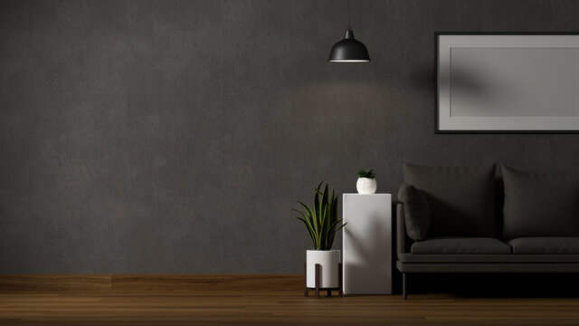 Modern contemporary stylish dark living room interior.
