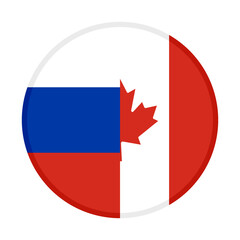 Fototapeta premium round icon with russia and canada flags, isolated on white background 