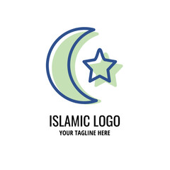 simple islamic moon and star logo template. lineal color style
