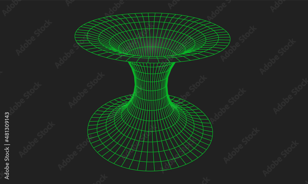 Wall mural wormhole geometric grid wireframe tunnel flat style design vector illustration. abstract futuristic 