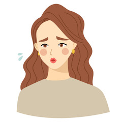 Vector illustration of a woman with long hair.  She has a troubled facial expression.