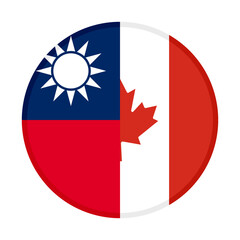 round icon with taiwan and canada flags, isolated on white background