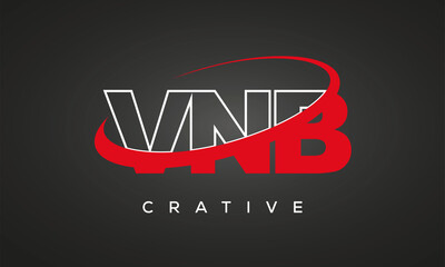 VNB creative letters logo with 360 symbol vector art template design