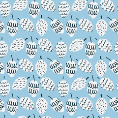 Seamless pattern with cones for wrapping paper, surface design, smm, video-conferencing. Christmas, New Year, winter holidays concept in Scandinavian, Nordic, hygge style