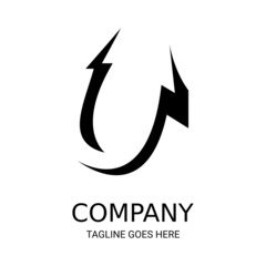 Unique lightning U letter logo design.