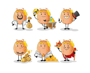 broken egg rich group character. cartoon mascot vector